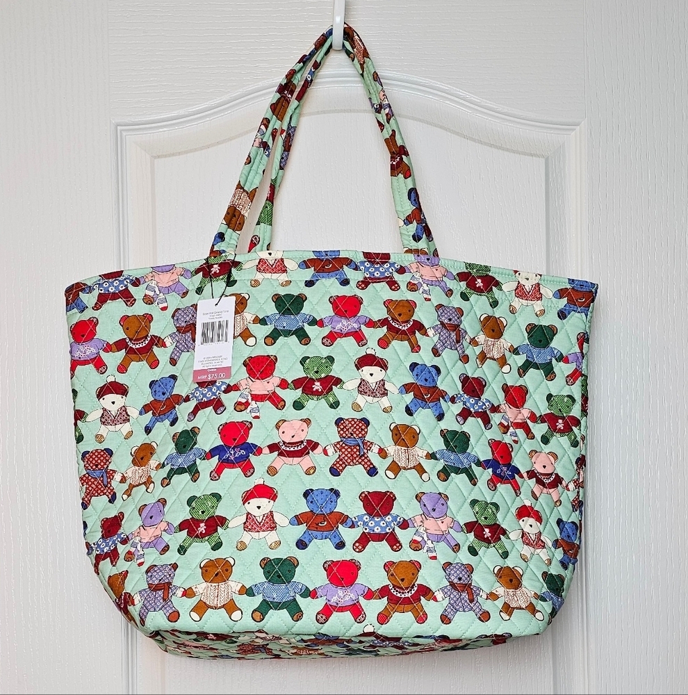 Vera Bradley Essential Grand Tote Quilted Toasty Teddies Adorable Bears - Picture 3 of 7
